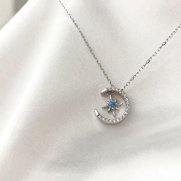 *925 Sterling Silver Diamond Moon Star Necklace P - Picture 6 of 9